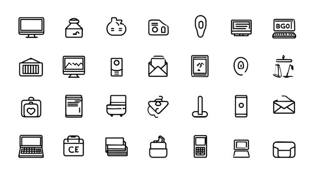 Collection of Digital Icons: A comprehensive collection of digital icons encompassing a range of technological and communication symbols.