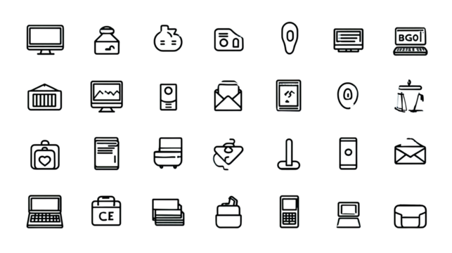 Collection of Digital Icons: A comprehensive collection of digital icons encompassing a range of technological and communication symbols.