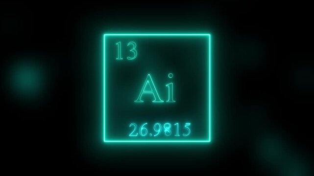 Aluminium - periodic table element symbol hologram, chemical element Periodic Table, weight element number on black background 4K video animation