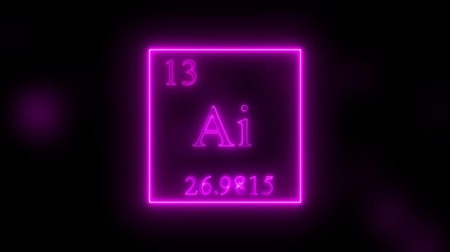 Aluminium - periodic table element symbol hologram, chemical element Periodic Table, weight element number on black background 4K video animation