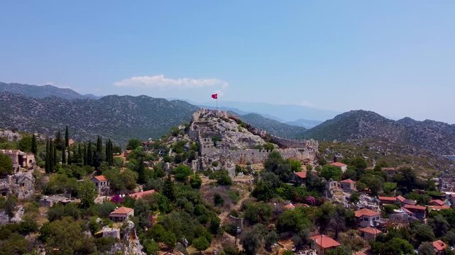 Aerial view of Simena Castle in Kalekoy coastal village