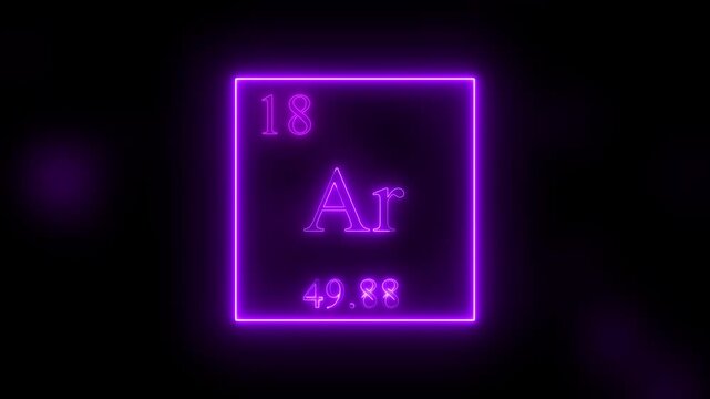 Argon - periodic table element symbol hologram, chemical element Periodic Table, weight element number on black background 4K video animation