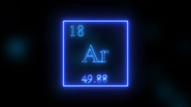 Argon - periodic table element symbol hologram, chemical element Periodic Table, weight element number on black background 4K video animation