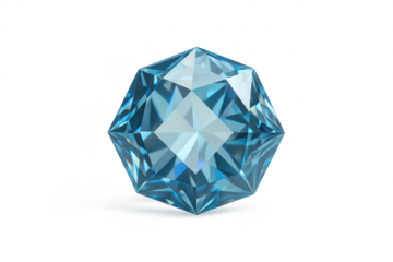 Stunning blue faceted gemstone isolated on transparent background, precious