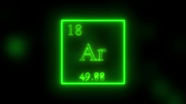 Argon - periodic table element symbol hologram, chemical element Periodic Table, weight element number on black background 4K video animation