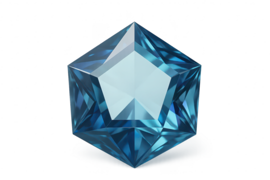 Stunning blue gemstone with unique facets, isolated on transparent background