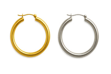 Elegant gold and silver hoop earrings isolated on transparent background