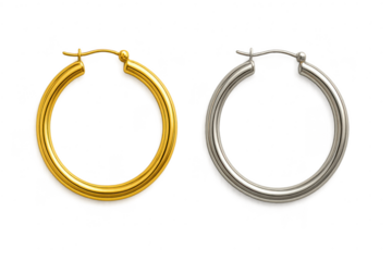 Elegant gold and silver hoop earrings isolated on transparent background