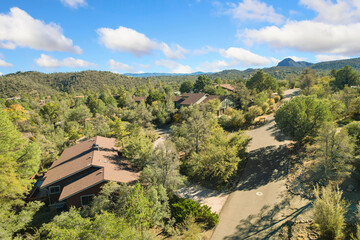 Beautiful Scenic Neighborhood, Charming Residential Area Nestled Among Mountains And Treelined Streets