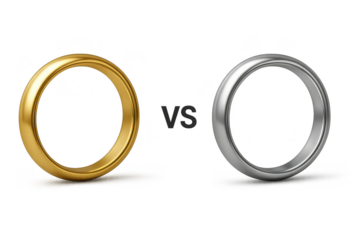 Gold and silver classic wedding rings with 'VS' isolated on transparent background