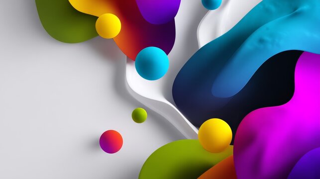 Abstract and colorful design, featuring vibrant shapes and floating spheres. A modern composition full of energy