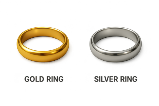 Shiny gold and silver wedding rings isolated on transparent background, sleek design