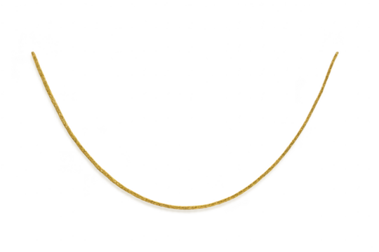 Curved golden yellow decorative trim isolated on a transparent background, flexible element