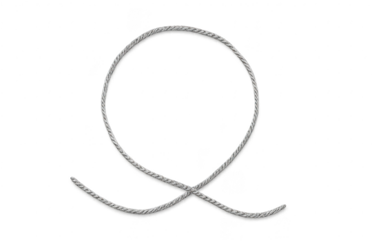 Braided steel cable forming an abstract loop isolated on transparent background