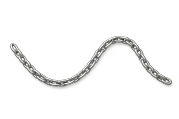 Strong silver metal chain forming a wavy pattern, isolated on transparent background