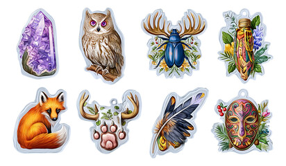 Obraz premium Enchanted Forest Fauna Illustration Collection with Wildlife and Nature Elements