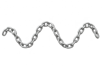 Heavy duty silver metal chain isolated on transparent background in a wavy shape