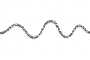 Shiny silver metal chain forming a wavy pattern isolated on transparent background