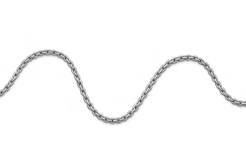 Silver metallic chain in a wavy S-shape, isolated on a transparent background