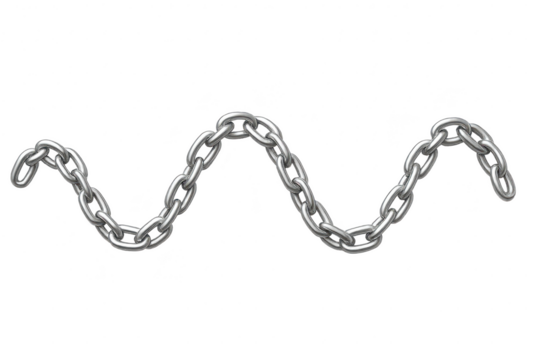 Heavy duty silver metal chain isolated on transparent background in a wavy shape