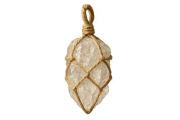 Clear Quartz Crystal wrapped in Macrame isolated on transparent background