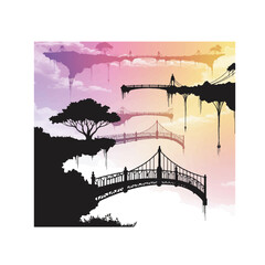 Obraz premium Fantasy Landscape with Floating Islands and Bridges.