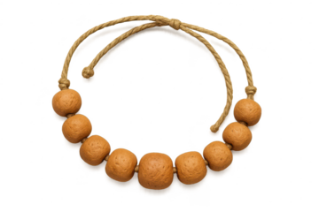 Rustic beaded necklace with natural cord, isolated on transparent background.