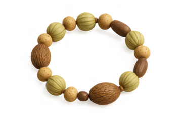 Organic wooden beads bracelet, natural materials, isolated on transparent background