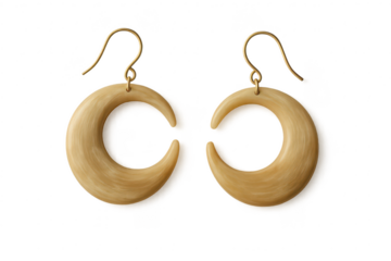 Stylish natural bone crescent earrings isolated on transparent background, fashion accessory