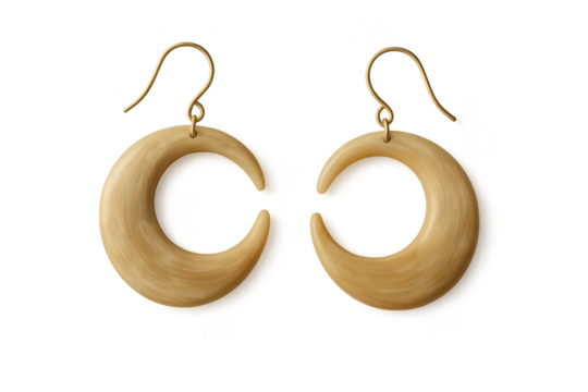 Stylish natural bone crescent earrings isolated on transparent background, fashion accessory