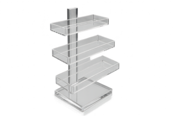 Empty clear acrylic multi-tier display stand isolated on a transparent background