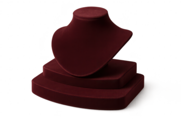 Velvet red jewelry display bust on transparent background, isolated, elegant.