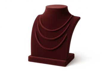 Elegant maroon velvet necklace jewelry display stand isolated on transparent background