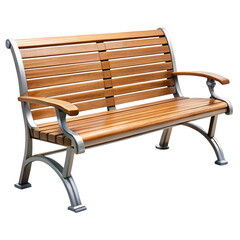 Classic wooden park bench with ornate metal frame isolated on transparent background