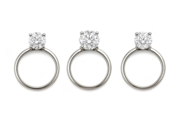 Three luxurious diamond engagement rings isolated on transparent background