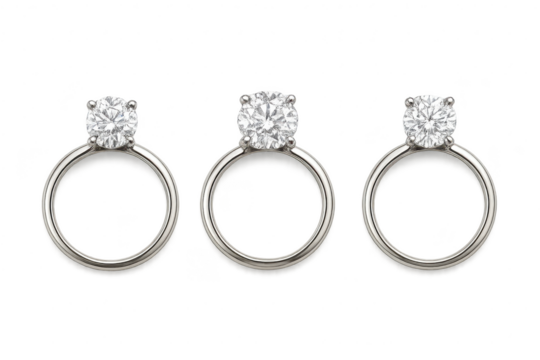 Three luxurious diamond engagement rings isolated on transparent background