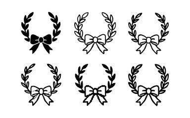 Elegant laurel wreaths with bows in various icon styles
