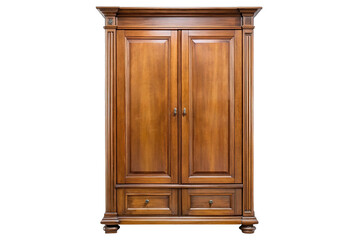 Antique wooden wardrobe with double doors and two drawers detailed craftsmanship isolated on transparent background