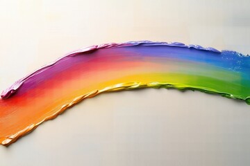 Obraz premium AI-generated thickly painted rainbow arc in a variety of blended colors on a white wall.. The colors are all smeared together and not in clean vertical stripes.