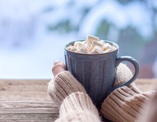 Hot Chocolate Mug with Winter Window Light