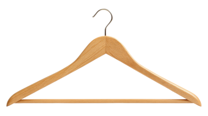 Wooden clothes hanger on a transparent background, offering a practical solution for organizing garments in wardrobes and retail spaces