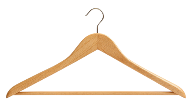 Wooden clothes hanger on a transparent background, offering a practical solution for organizing garments in wardrobes and retail spaces - Powered by Adobe