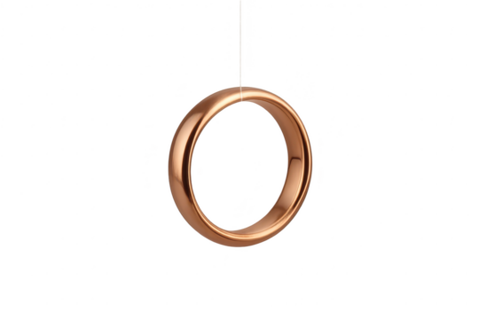 Shiny copper or rose gold ring or band hanging isolated on a transparent background