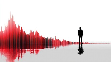 Contemplative Heights: A lone figure stands facing an imposing cityscape, reflected in the calm waters below, evokes a sense of introspection and the vast potential for the future.