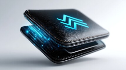 Digital Wallet: Illuminated Wallet Symbolizing Modern Finance and Secure Transactions. Highlighting the intersection of finance and technology.