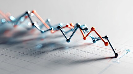 Economic Rollercoaster: A close-up view of a business graph displaying fluctuations, illustrating market trends, financial performance, and economic shifts.