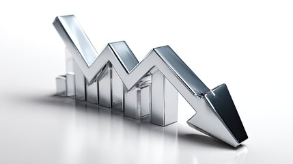 Economic Downturn: A downward trending silver arrow symbolizes economic decline, loss and financial crisis. Representing concepts of recession and market collapse.