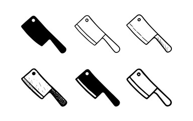 Set of minimalist meat cleavers in black and white silhouette style