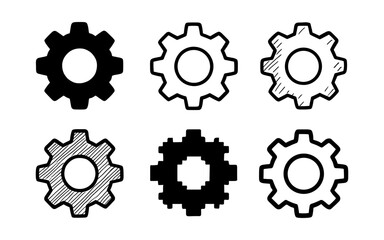 Obraz premium Set of gear icons: six variations in minimalist style