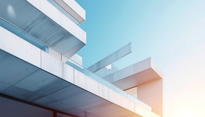 Modern architecture with clean lines against a bright sky.